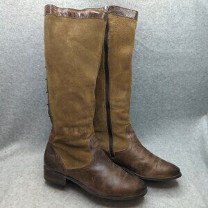 Giani Bernini Caitlyn Tan Leather Suede Distressed Riding Boots Women Size 7.5 M